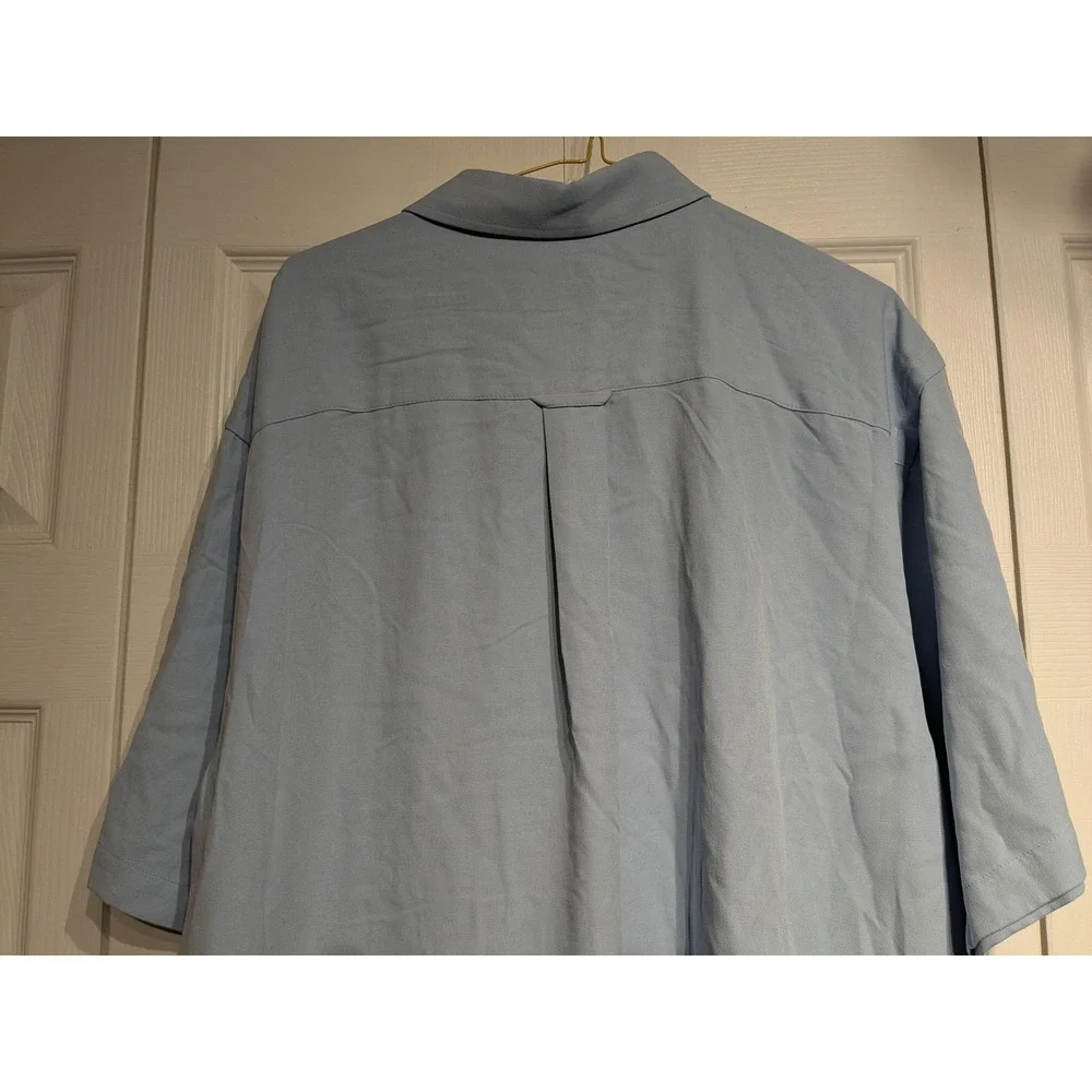 IZOD Shirt Men XL Light Blue 100% Silk Short Sleeve Button Washable Pocket‎ NWT - Picture 9 of 14